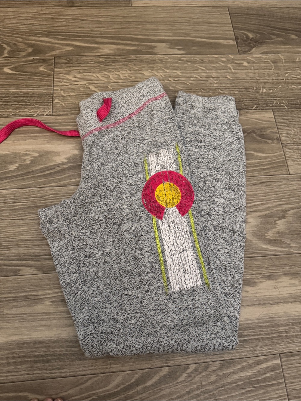 Woman Gray Knit Bottoms with Pink Accent Colorado